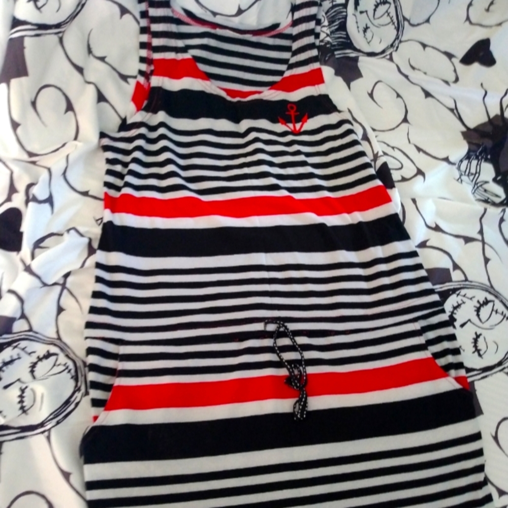 Tank cotton Tshirt dress with drawstring